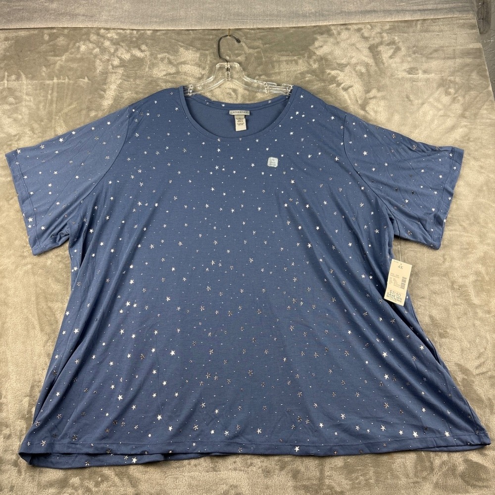 Catherines T-Shirt Womens 4X Blue Star Foil Stud Celestial NEW